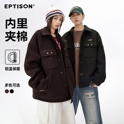 EPTISON 衣品天成 金属字母标装饰复古毛呢棉衣外套