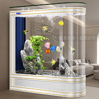 靓宠欧式一体成型玻璃鱼缸客厅落地水族箱2024中型家用生态金鱼缸 白欧式（一键排水） 180*40*138cm