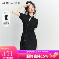 WESTLINK 西遇 新中式连衣裙女2024年夏季新款POLO领蝴蝶扣禅意黑色旗袍裙 黑色（M/XL预售4月26日） L