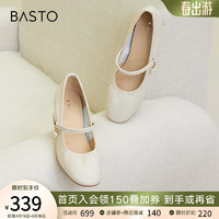 BASTO 百思图 商场复古法式玛丽珍鞋小皮鞋粗跟女单鞋KC811CQ3 米白 37