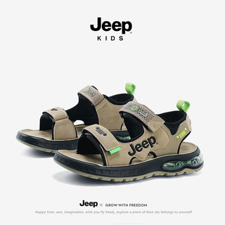Jeep儿童凉鞋夏季透气防滑男童运动鞋2024夏款女中大童沙滩鞋露趾 卡其 37码 鞋内长约23.3cm
