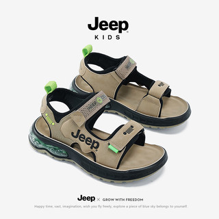 Jeep儿童凉鞋夏季透气防滑男童运动鞋2024夏款女中大童沙滩鞋露趾 卡其 37码 鞋内长约23.3cm
