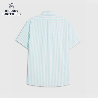 布克兄弟（BrooksBrothers）男士24春夏修身版免烫牛津纺条纹短袖休闲衬衫 4007-浅绿色 S