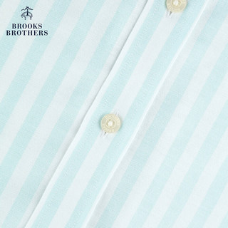 布克兄弟（BrooksBrothers）男士24春夏修身版免烫牛津纺条纹短袖休闲衬衫 4007-浅绿色 S