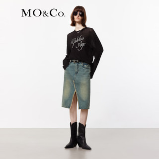 MO&Co.2024夏美式印花高支长绒棉轻薄长袖T恤上衣MBD2TEE008 黑色  S/160
