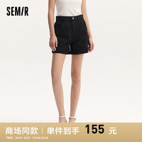 森马（Semir）休闲裤女简约小心机2024夏小个子时尚翻边短裤 黑色90001 170/74A/XL