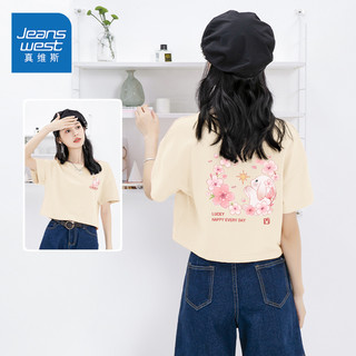 JEANSWEST 真维斯 短袖t恤女2024新款夏季小个子短款宽松显瘦多巴胺正肩上衣