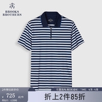 布克兄弟（BrooksBrothers）男士24春夏翻领拉链短袖针织polo衫 B475-蓝色 S