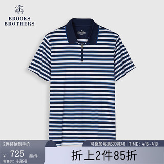 Brooks Brothers BrooksBrothers）男士24春夏翻领拉链短袖针织polo衫 B475-蓝色 S