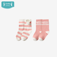 ibaby儿童袜子春秋男女童宝宝中筒袜舒适透气不闷脚 2双装 啵啵粉兔(14-16cm)