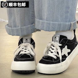 曼语纯星星百搭平底休闲帆布鞋黑色35