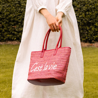 BEAUTODAY春季织系列包包女大容量单肩包菜篮子包女度假风手提包女托特包 红色
