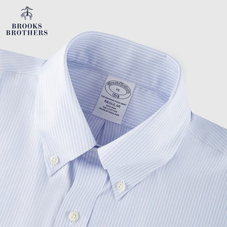 布克兄弟（BrooksBrothers）男士24春夏经典版免烫牛津纺条纹短袖正装衬衫 4000-蓝色 14/H