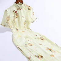 戚薇改良中长款旗袍夏季2024年轻款少女复古民国风日常连衣裙 花色 S