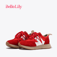 Bella Lily2024春季红色百搭阿甘鞋女透气老爹鞋防滑运动鞋子 红色 35