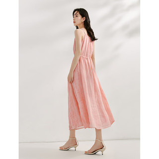 茵曼（INMAN）100%苎麻扎染粉色吊带裙2024夏季女装显瘦长裙 粉色花 L