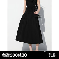太平鸟女士中长款黑色伞裙2024夏季时尚特殊压皱半裙百搭裙子 黑色(第一批) XL