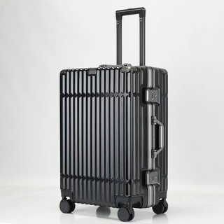 米尘行李箱铝框加厚拉杆箱男密码箱卡扣锁结实耐用旅行箱女大容量皮箱 黑色（加厚黑铝框） 22英寸