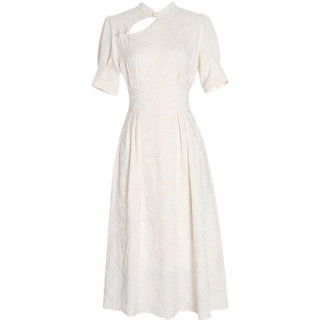 FOURDATRY 复古改良白色旗袍2024女装夏季新款国风连衣裙短袖气质感裙子 图片色 S