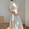 FOURDATRY 复古改良白色旗袍2024女装夏季国风连衣裙短袖气质感裙子 图片色 S