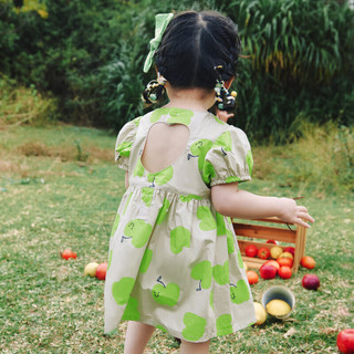 迷你巴拉（minibala）夏季女童纯棉甜美公主裙宝宝洋气泡泡袖连衣裙230224111008 绿色调00344