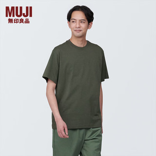 无印良品（MUJI）男式 天竺织 圆领短袖T恤 男士打底衫男款夏季 AB1MIA4S 深绿色 S (165/84A)
