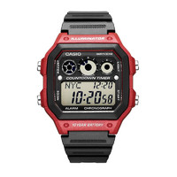 CASIO 卡西欧 男表小方块十年电力防水手表日韩表黑色AE-1300WH-8A 红色AE-1300WH-4A