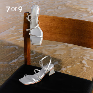 7or9银莲花 女士夏季凉鞋中跟2024银色高跟鞋小众设计感气质大码鞋 银莲花5cm 37