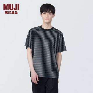 无印良品（MUJI）男式 天竺织 圆领短袖T恤 男士打底衫男款 夏季AB1MKA4S 黑色条纹 XL (180/104A)