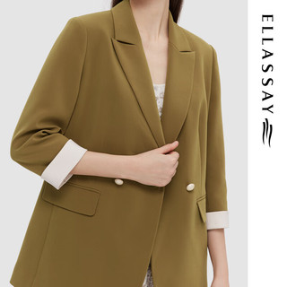 歌力思（ELLASSAY）2024夏季设计感拼接挺阔气质通勤双排扣西装女EWD352T02700 抹茶绿 M