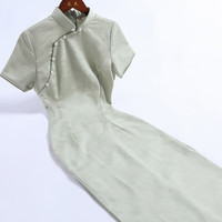 戚薇改良绿色旗袍2024夏季年轻款少女复古国风轻奢清新连衣裙   绿色 M