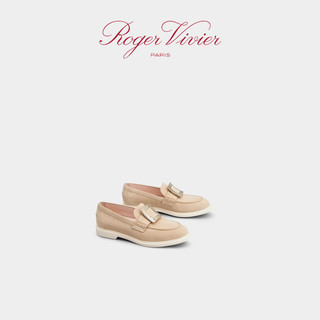 ROGERVIVIER/2024春夏RV女鞋Viv' Rangers金属扣绒面乐福鞋 肉色 38