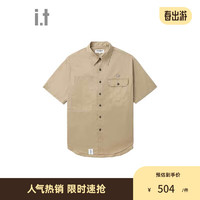 :CHOCOOLATE it 男装短袖工装衬衫2024夏季日常简约款8382XSM BGA/棕色 M