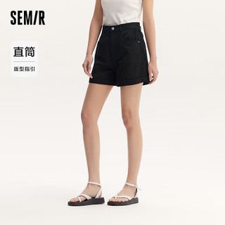 森马（Semir）休闲裤女简约小心机2024夏小个子时尚翻边短裤 黑色90001 155/62A/S