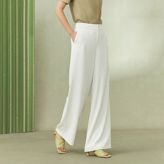 菲妮迪品牌休闲裤2024年夏季米白色显瘦高腰宽送阔腿长裤女 米白色 S