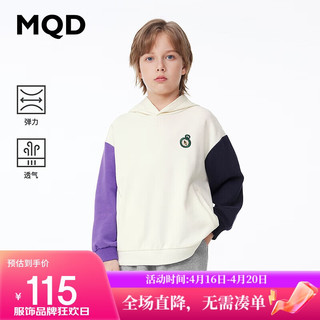 MQD 马骑顿 童装男大童鸳鸯袖连帽卫衣24春索罗娜户外印花上衣 米白 110cm