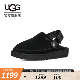 UGG 春季男士时尚舒适可调节束带平底魔术贴休闲包头凉鞋 1142172 BLK  | 黑色 45