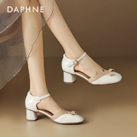 达芙妮包头凉鞋女2024夏季法式女单鞋简约蝴蝶粗跟高跟鞋 米白色 39