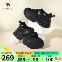 骆驼（CAMEL）老爹鞋女网面魔术贴增高厚底运动休闲鞋 L24S504110 黑色 37