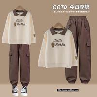 优优1点（Yoyo one）女童工装裤春秋2024儿童粉色纯棉裤子大童运动长裤炸街休闲裤 4827杏+16096军绿 130cm