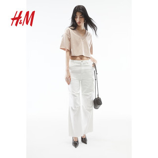 H&M2024夏季女装V领T恤1234178 浅米色 165/96