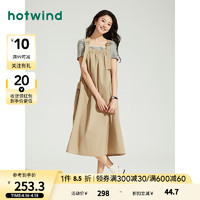 热风（Hotwind）连衣裙女2024年夏季女士工装风休闲宽松时尚基础通勤背带裙 08杏色 L