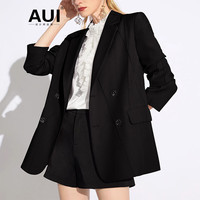 AUI黑色西装外套女2024春秋季廓形垫肩职业气质设计感休闲西服 黑色 XL