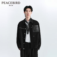 PEACEBIRD 太平鸟 女装 太平鸟男装本命年龙年男明线夹克春季皮质拼接休闲外套男潮流翻领茄克 黑色 M