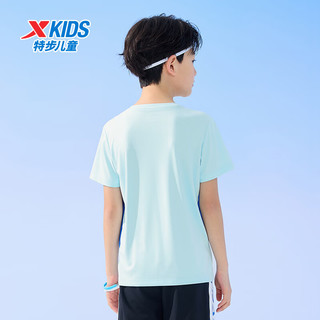 特步童装儿童休闲夏季速干短T中大童男童夏季短袖上衣T恤 天际蓝 160cm