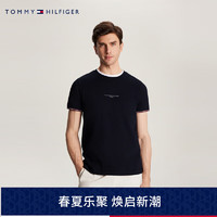 TOMMY HILFIGER【镶边袖口】24夏男纯棉平纹针织拼色袖口修身T恤32584 藏青色DW5 XL (：155-160斤)