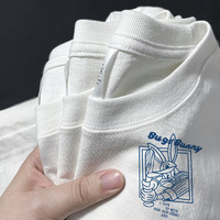 邦乔仕（BFDQJS）美式重磅纯棉白色短袖T恤男士夏季宽松青少年打底衫半袖 白色棒球兔八哥 XL(体重130-150斤)