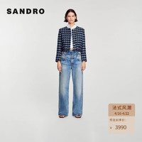 SANDRO女装法式优雅圆领和格纹花呢外套SFPVE00870 420/深蓝色 40