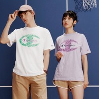 Champion 男女情侣款百搭涂鸦大C草写logo叠印短袖T恤