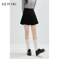 诗凡黎（'SEIFINI）同款半身裙夏jk裙子学院风短裙黑色a字百褶裙 黑色 155/60A/S
